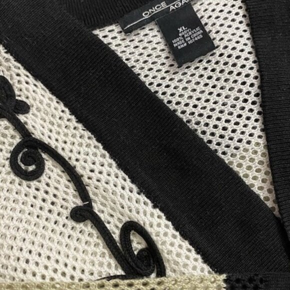 VTG ONCE AGAIN Womens Mesh Fishnet Open Front Embroidered Cardigan XL Fisherman - Picture 5 of 6